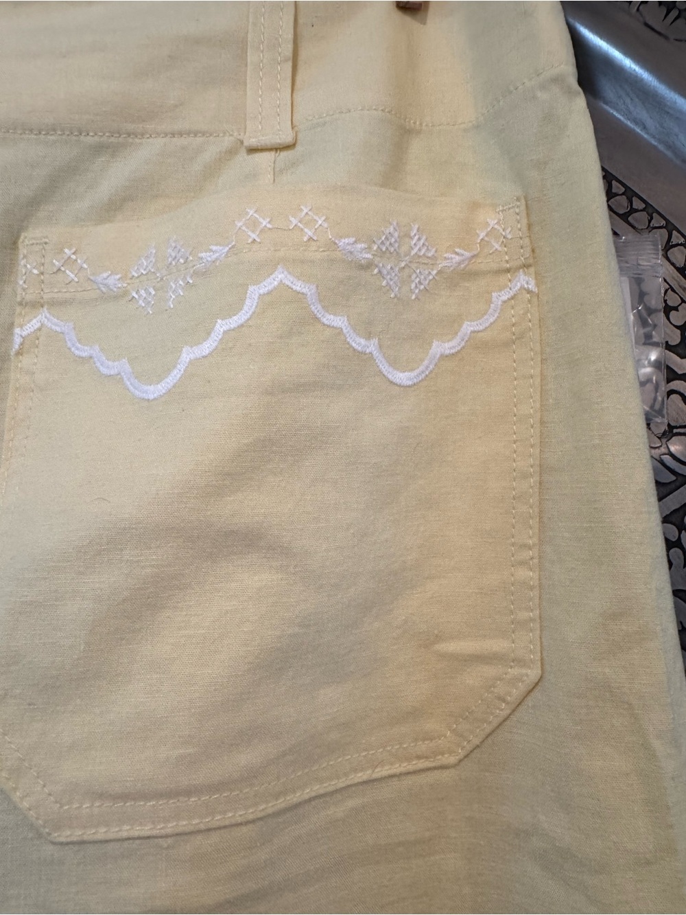 Anthropology Maeve Colette Yellow Embroidered Scallop Wide-Leg Crop Pants 33T NW - Picture 5 of 15
